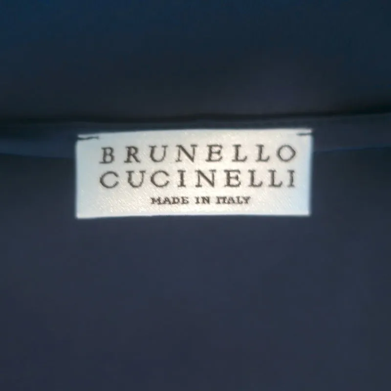 Brunello Cucinelli Haut Sans Manches en Satin de Soie Stretch Bleu Marine Taille Moyenne Blouse à Col en V