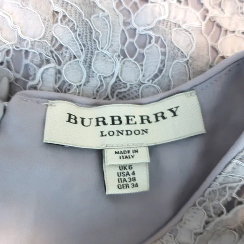 Burberry Blouse en Dentelle Française Gris Mélange de Coton Taille US 4 Manches Courtes