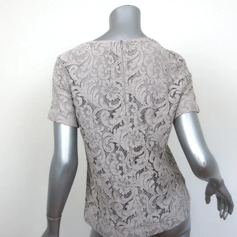 Burberry Blouse en Dentelle Française Gris Mélange de Coton Taille US 4 Manches Courtes