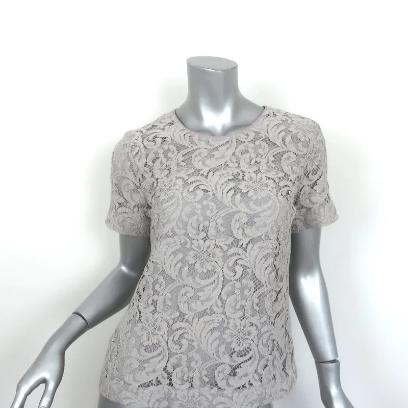 Burberry Blouse en Dentelle Française Gris Mélange de Coton Taille US 4 Manches Courtes