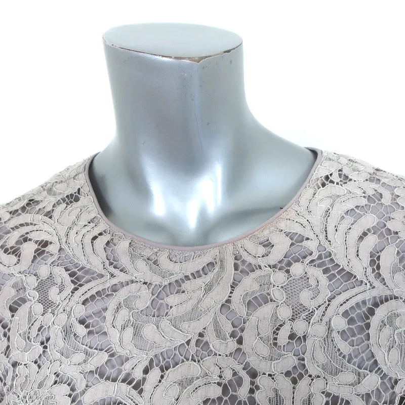 Burberry Blouse en Dentelle Française Gris Mélange de Coton Taille US 4 Manches Courtes