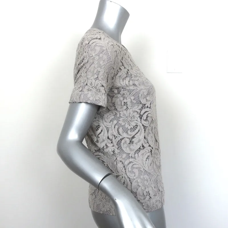 Burberry Blouse en Dentelle Française Gris Mélange de Coton Taille US 4 Manches Courtes
