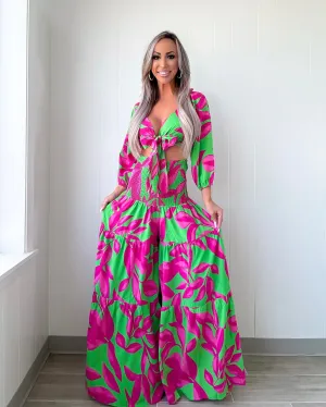 Cabana Crush Floral Pants Set - Fuchsia/Green