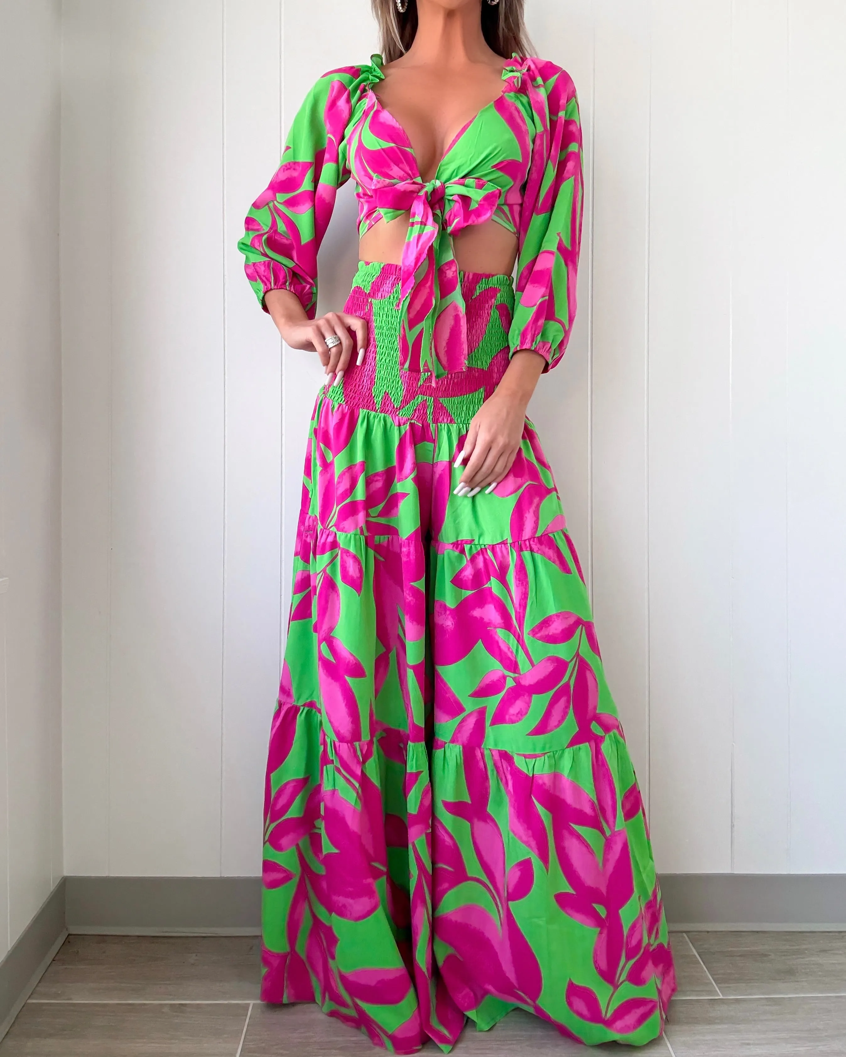 Ensemble Pantalon Floral Cabana Crush - Fuchsia/Vert