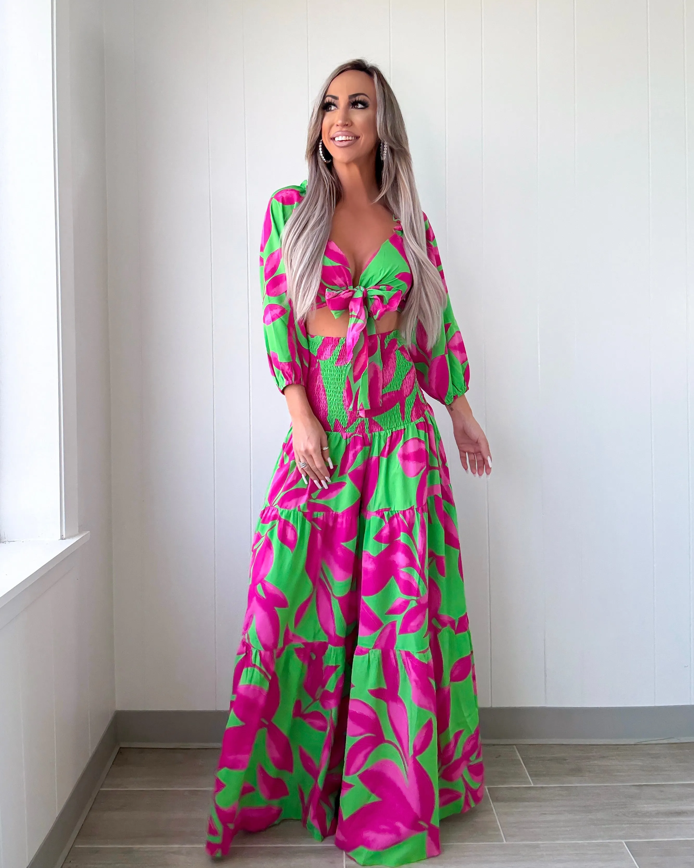 Ensemble Pantalon Floral Cabana Crush - Fuchsia/Vert