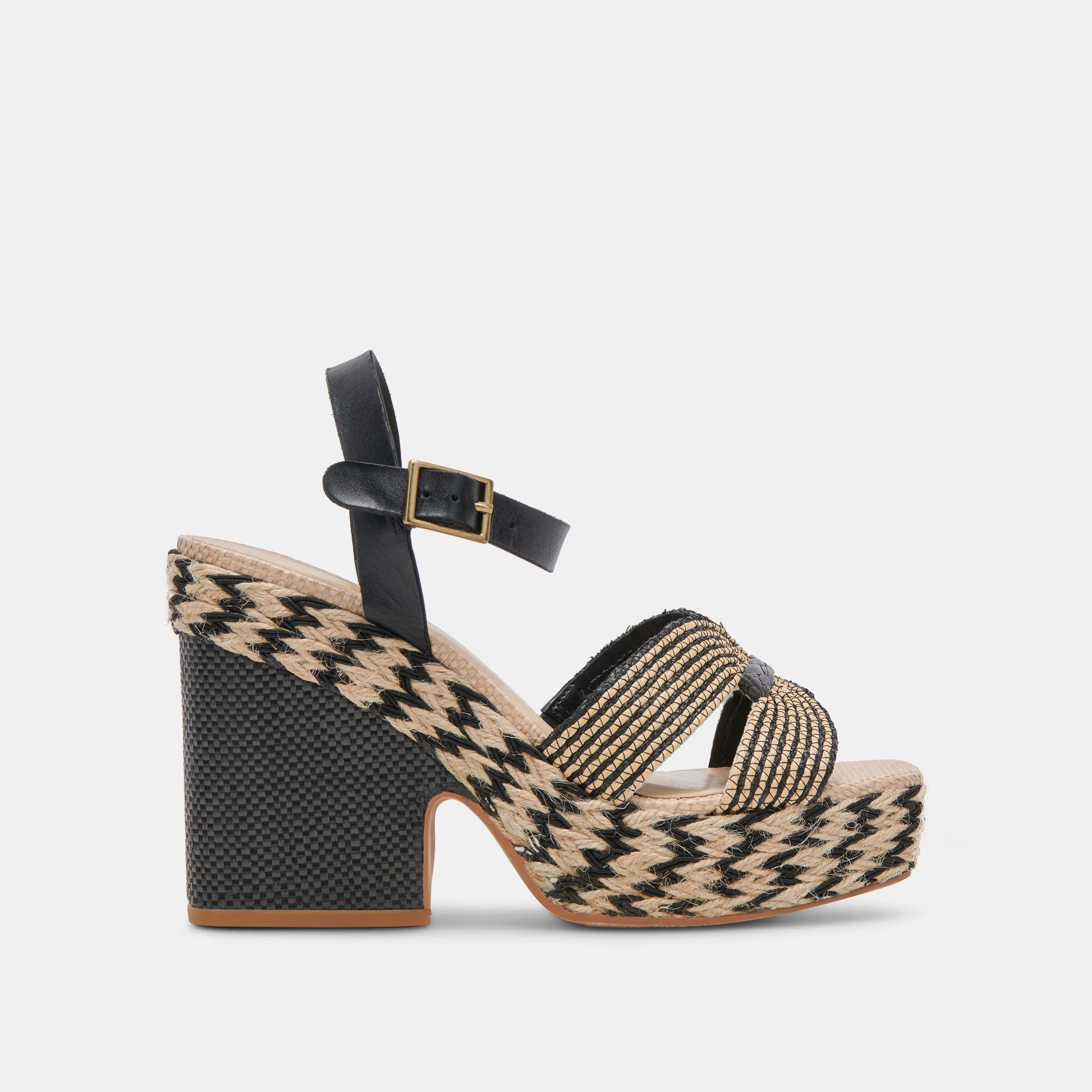 TALONS COMPENSÉS NOIRS EN RAFFIA NATUREL