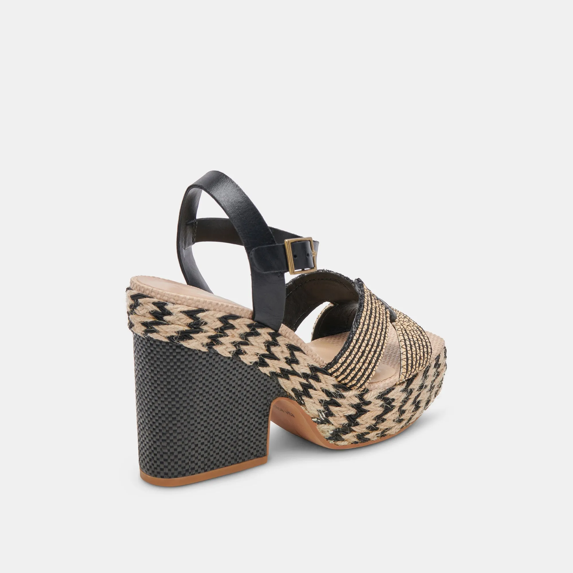 TALONS COMPENSÉS NOIRS EN RAFFIA NATUREL