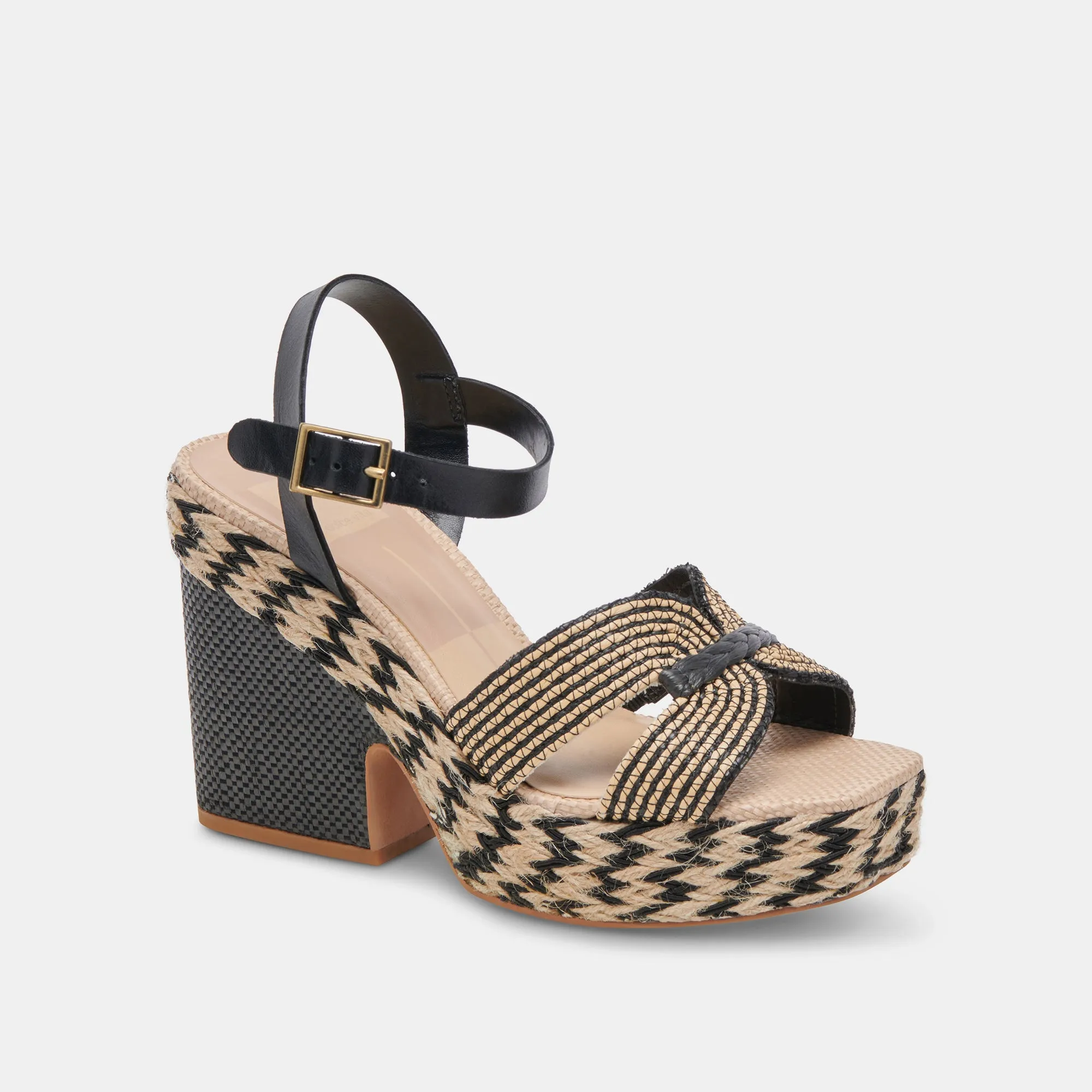 TALONS COMPENSÉS NOIRS EN RAFFIA NATUREL