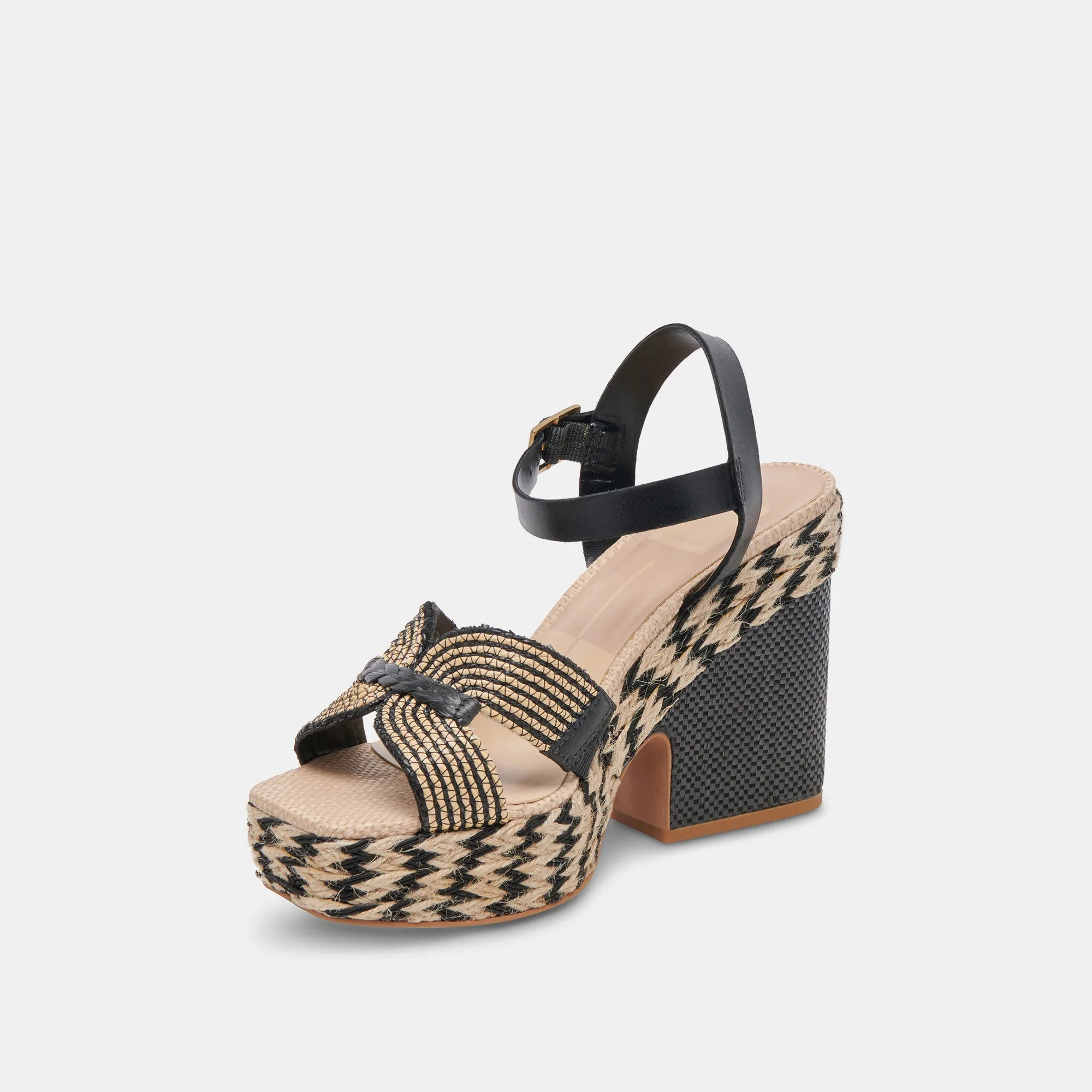 TALONS COMPENSÉS NOIRS EN RAFFIA NATUREL