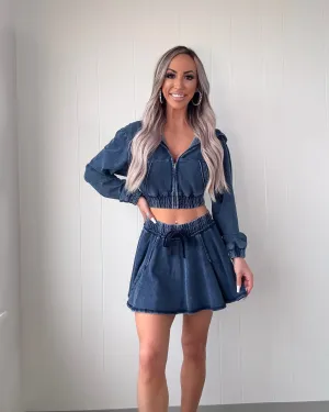 Chase the Pace Hoodie & Skirt Set - Denim Blue