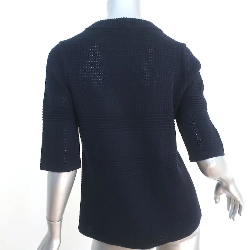 Pull Chloe Manches Courtes en Coton Pointelle Bleu Marine Taille Large
