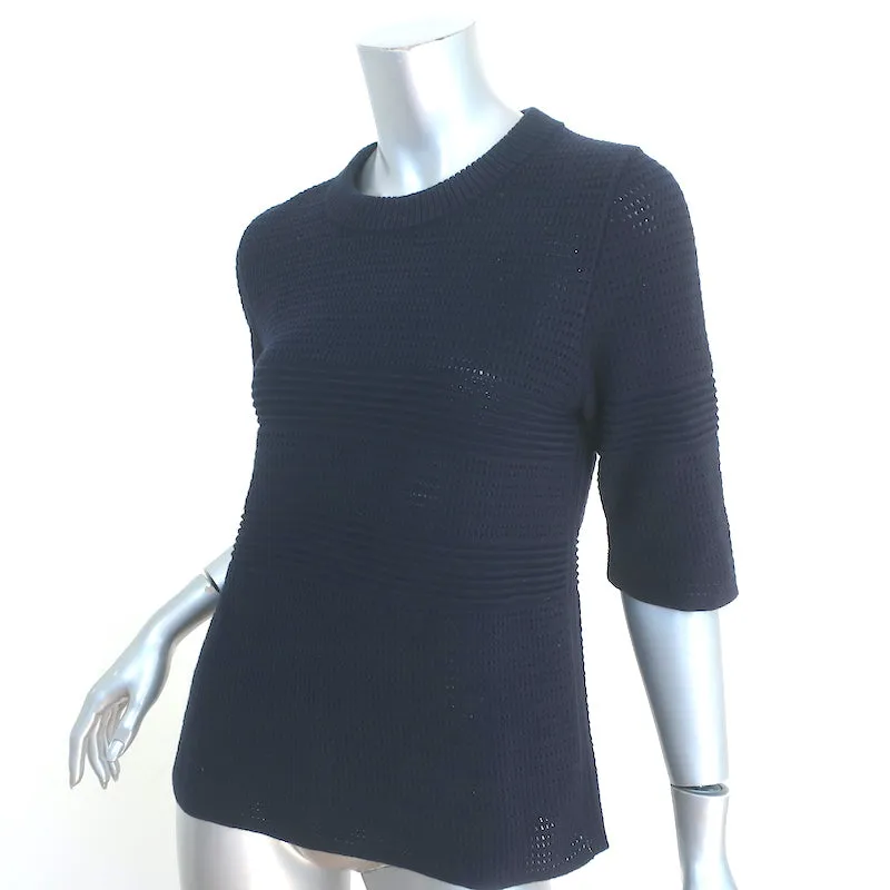 Pull Chloe Manches Courtes en Coton Pointelle Bleu Marine Taille Large