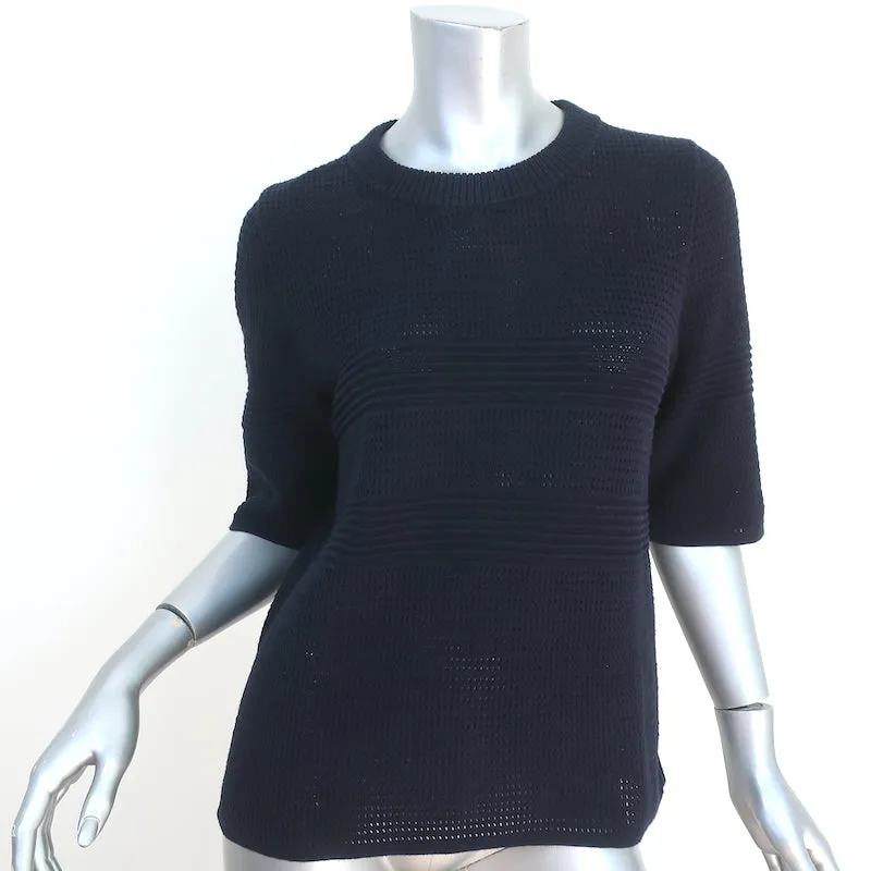 Pull Chloe Manches Courtes en Coton Pointelle Bleu Marine Taille Large