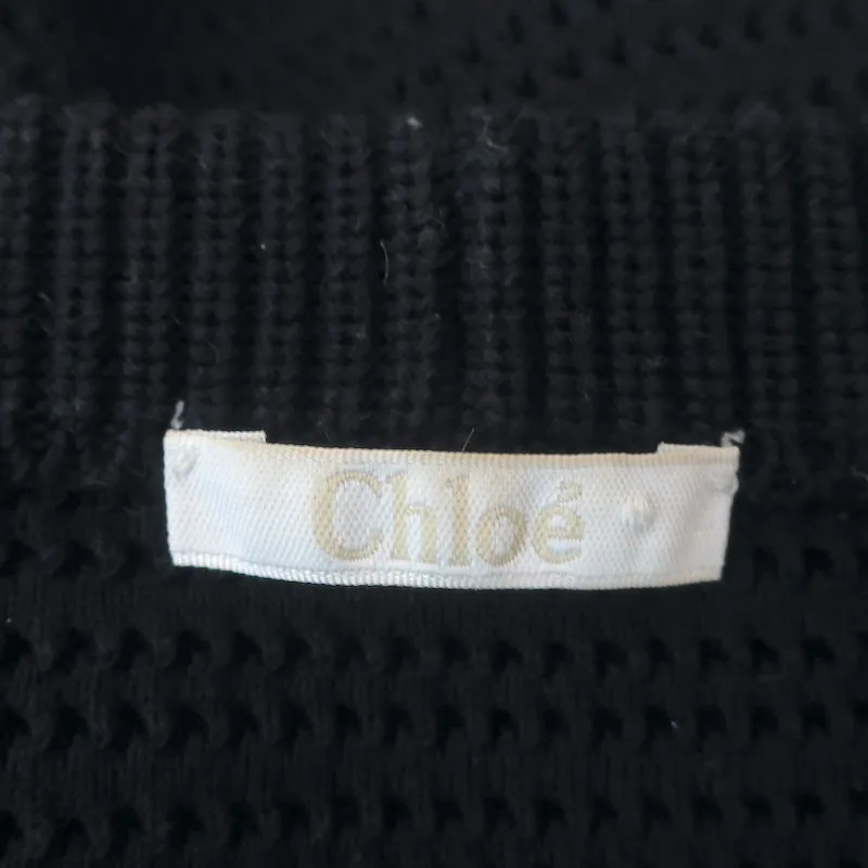 Pull Chloe Manches Courtes en Coton Pointelle Bleu Marine Taille Large