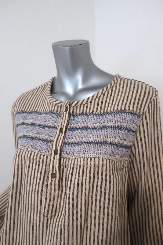 Current/Elliott Retreat Henley Top Jaune/Gris Brodé Rayé Coton Taille 1