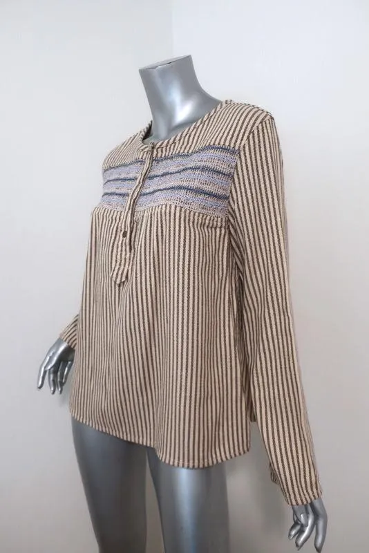 Current/Elliott Retreat Henley Top Jaune/Gris Brodé Rayé Coton Taille 1