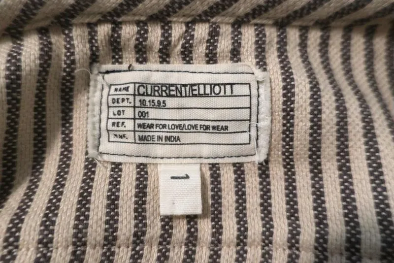 Current/Elliott Retreat Henley Top Jaune/Gris Brodé Rayé Coton Taille 1
