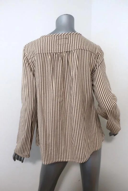 Current/Elliott Retreat Henley Top Jaune/Gris Brodé Rayé Coton Taille 1