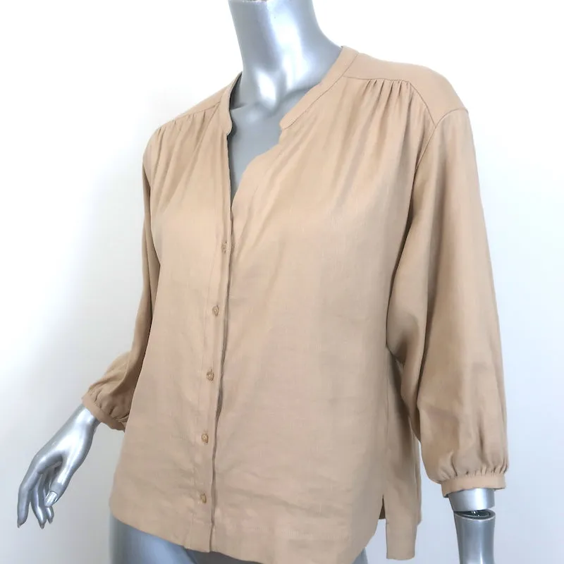 Cuyana Blouse à boutonnage devant en lin mélangé beige taille petite haut à manches 3/4