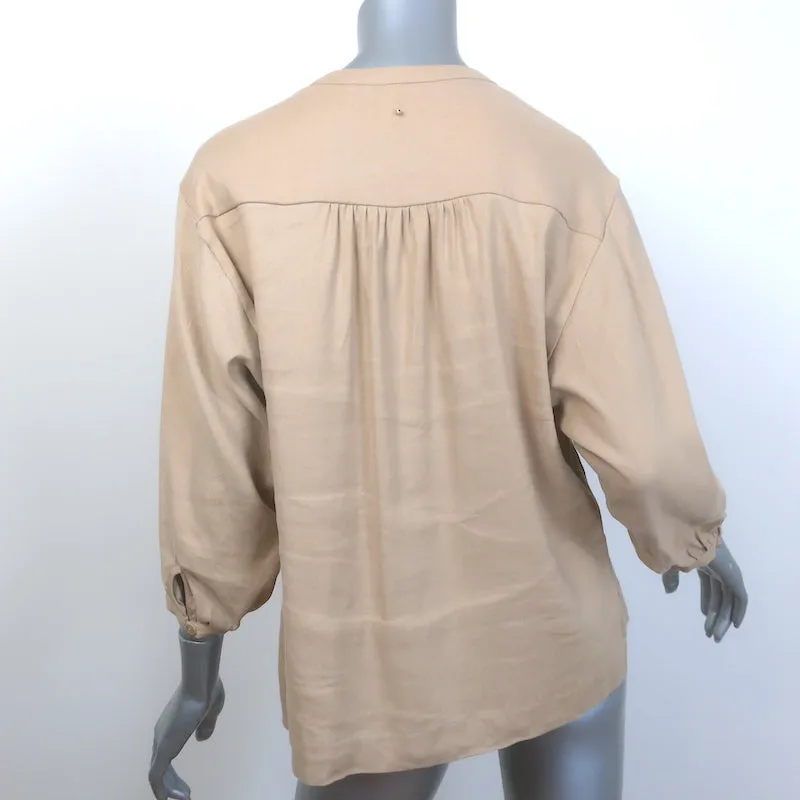 Cuyana Blouse à boutonnage devant en lin mélangé beige taille petite haut à manches 3/4