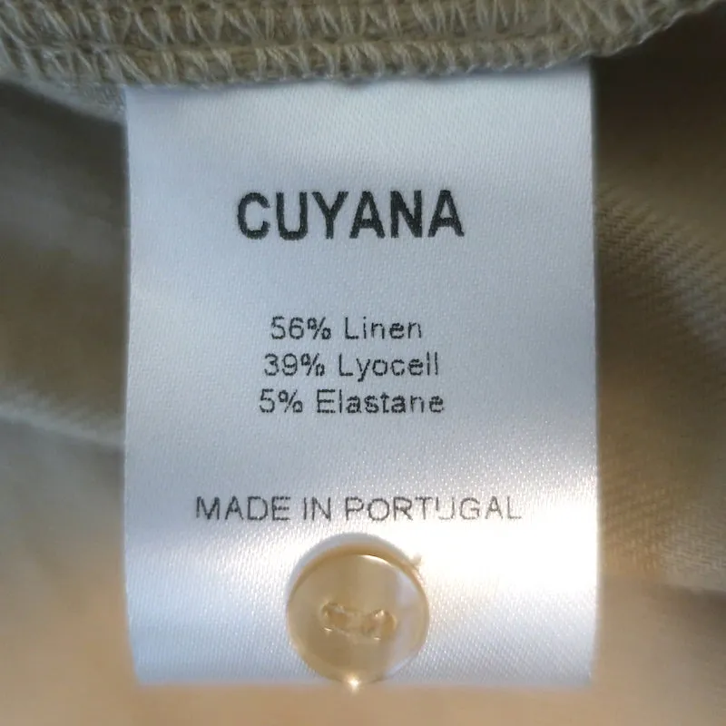 Cuyana Blouse à boutonnage devant en lin mélangé beige taille petite haut à manches 3/4