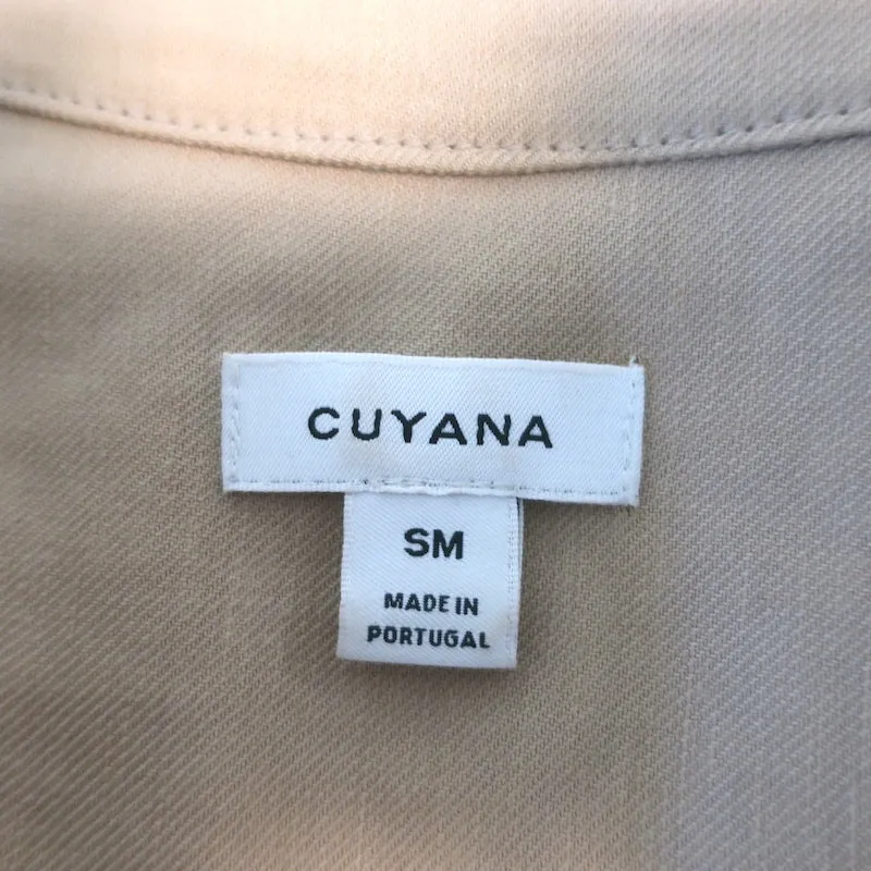 Cuyana Blouse à boutonnage devant en lin mélangé beige taille petite haut à manches 3/4