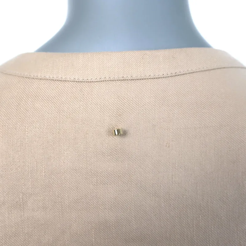Cuyana Blouse à boutonnage devant en lin mélangé beige taille petite haut à manches 3/4