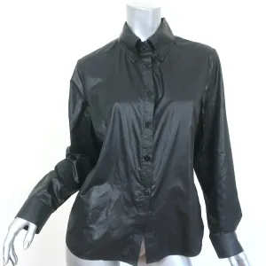 Cynthia Rowley Button Down Blouse Black Polyester Size Large Long Sleeve Top