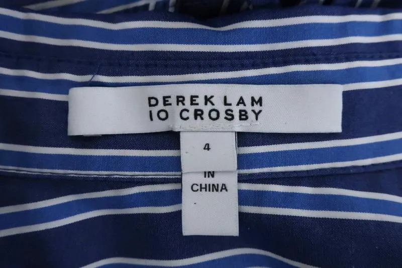 Derek Lam 10 Crosby Chemise Asymétrique Sans Manches Rayée Bleue en Coton Taille 4