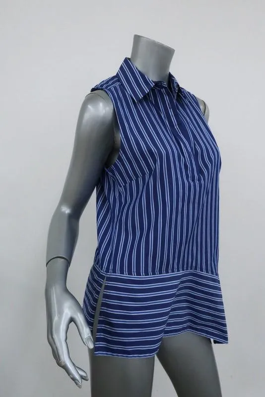Derek Lam 10 Crosby Chemise Asymétrique Sans Manches Rayée Bleue en Coton Taille 4