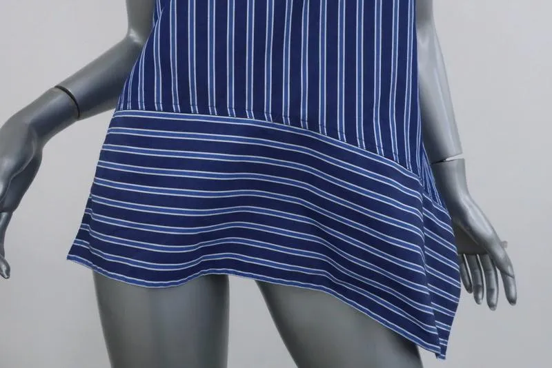 Derek Lam 10 Crosby Chemise Asymétrique Sans Manches Rayée Bleue en Coton Taille 4