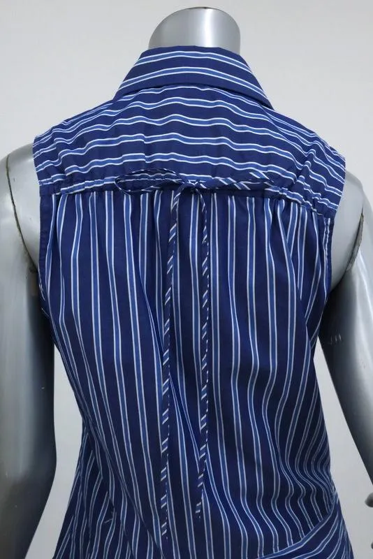 Derek Lam 10 Crosby Chemise Asymétrique Sans Manches Rayée Bleue en Coton Taille 4