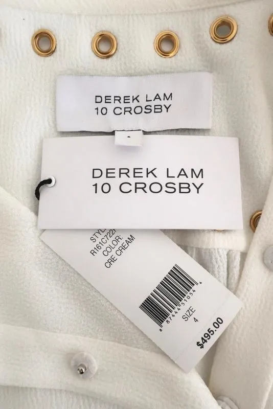 Derek Lam 10 Crosby Blouse Crème en Crêpe avec Passementerie Taille 4 Haut à Manches Longues NEUF