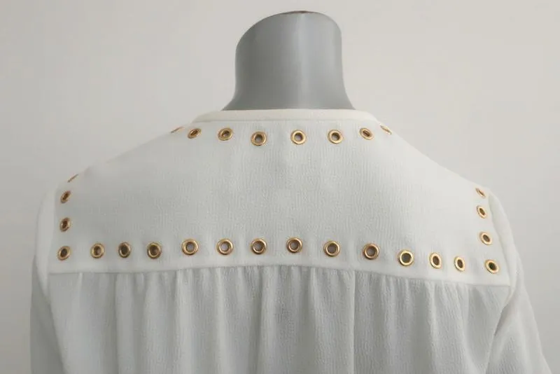 Derek Lam 10 Crosby Blouse Crème en Crêpe avec Passementerie Taille 4 Haut à Manches Longues NEUF