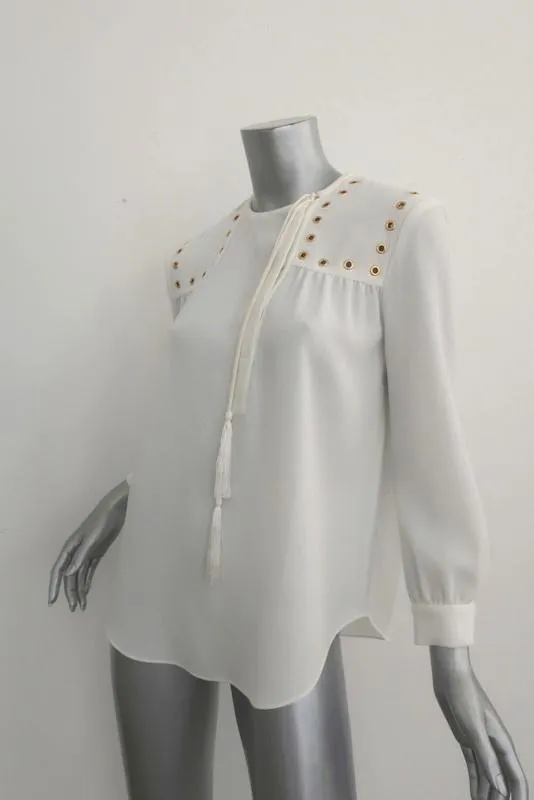Derek Lam 10 Crosby Blouse Crème en Crêpe avec Passementerie Taille 4 Haut à Manches Longues NEUF