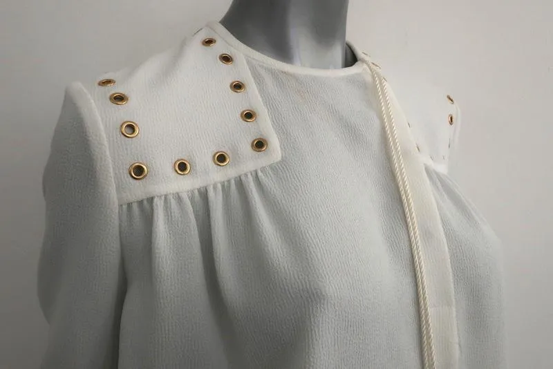 Derek Lam 10 Crosby Blouse Crème en Crêpe avec Passementerie Taille 4 Haut à Manches Longues NEUF