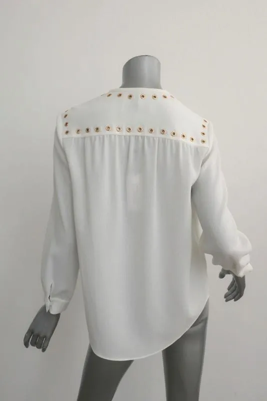 Derek Lam 10 Crosby Blouse Crème en Crêpe avec Passementerie Taille 4 Haut à Manches Longues NEUF