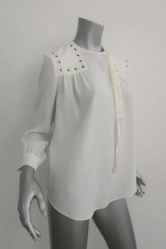 Derek Lam 10 Crosby Blouse Crème en Crêpe avec Passementerie Taille 4 Haut à Manches Longues NEUF