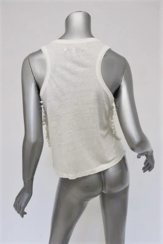 Derek Lam 10 Crosby Débardeur Pompon Blanc en Jersey de Lin Taille Très Petite
