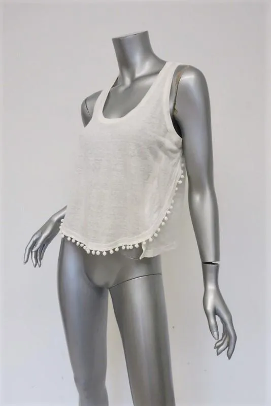 Derek Lam 10 Crosby Débardeur Pompon Blanc en Jersey de Lin Taille Très Petite