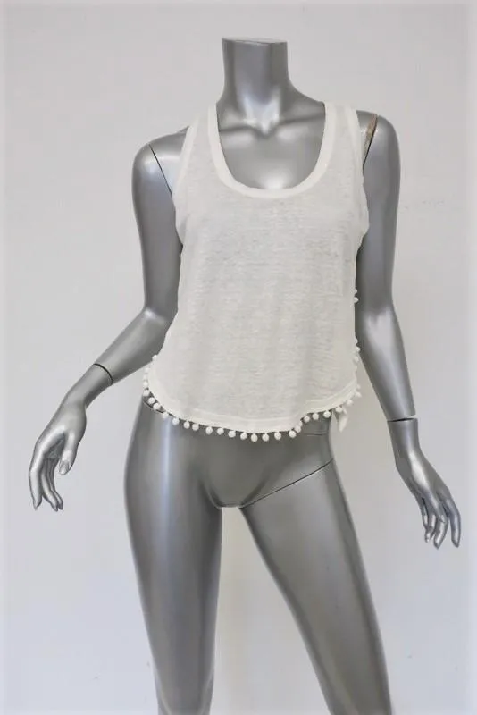 Derek Lam 10 Crosby Débardeur Pompon Blanc en Jersey de Lin Taille Très Petite