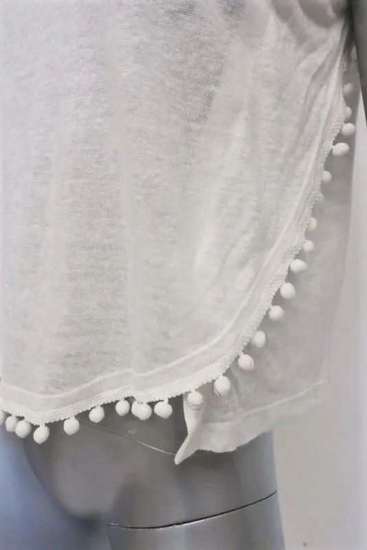 Derek Lam 10 Crosby Débardeur Pompon Blanc en Jersey de Lin Taille Très Petite