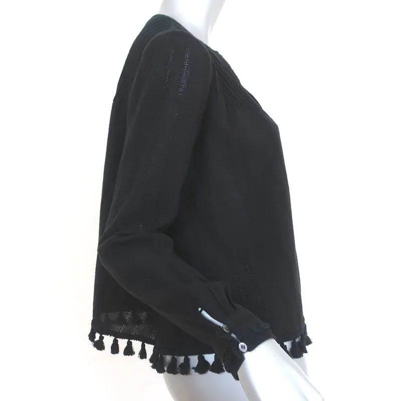 Derek Lam 10 Crosby Blouse à Pompons Noir en Coton avec Pinces Taille 0 à Manches Longues