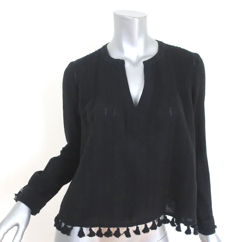 Derek Lam 10 Crosby Blouse à Pompons Noir en Coton avec Pinces Taille 0 à Manches Longues