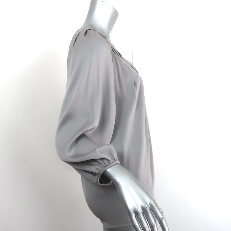 Diane von Furstenberg Blouse Cahil Platine Satin Stretch Taille 2 Haut à Encolure en V NEUF