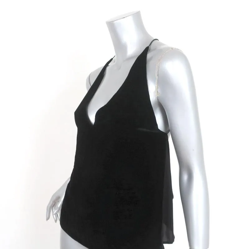 Dion Lee Fine Line Cami Noir Velours Taille Petit Haut Drapé Dos Nu