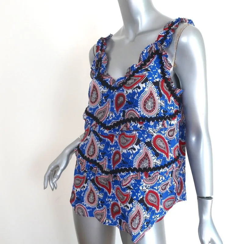 Dodo Bar Ou Débardeur Lita Bleu Imprimé Paisley Soie Taille 42 Blouse Sans Manches