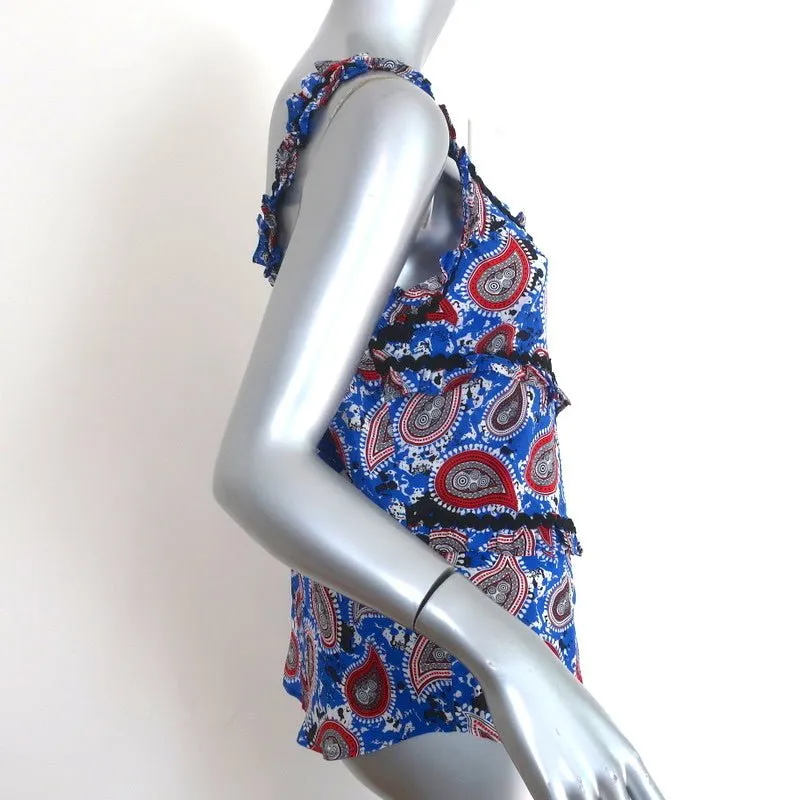 Dodo Bar Ou Débardeur Lita Bleu Imprimé Paisley Soie Taille 42 Blouse Sans Manches