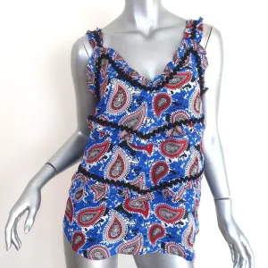 Dodo Bar Or Tank Top Lita Blue Paisley Print Silk Size 42 Sleeveless Blouse