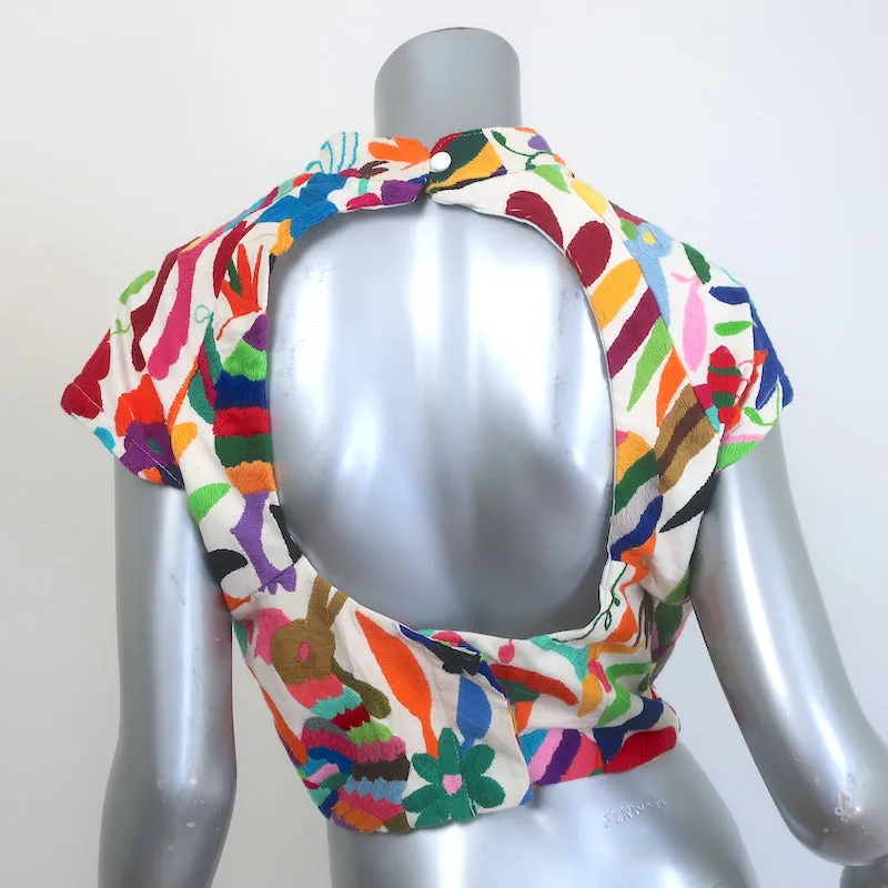 Haut court brodé Draco à dos nu Crème/Multicolore Taille Moyenne
